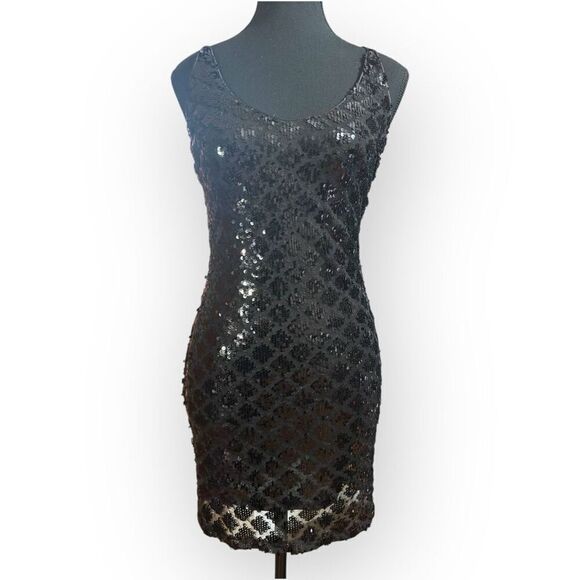 NWOT City Triangles Womens Black Sequin Mini Dress Size XS Juniors - Picture 2 of 12